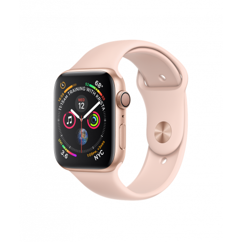 Apple Watch Series 4 GPS se 44mm pouzdrem ze zlatého hliníku a pískově růžovým sportovním řemínkem Apple Watch Series 4 GPS se 44mm pouzdrem ze zlatého hliníku a pískově růžovým sportovním řemínkem